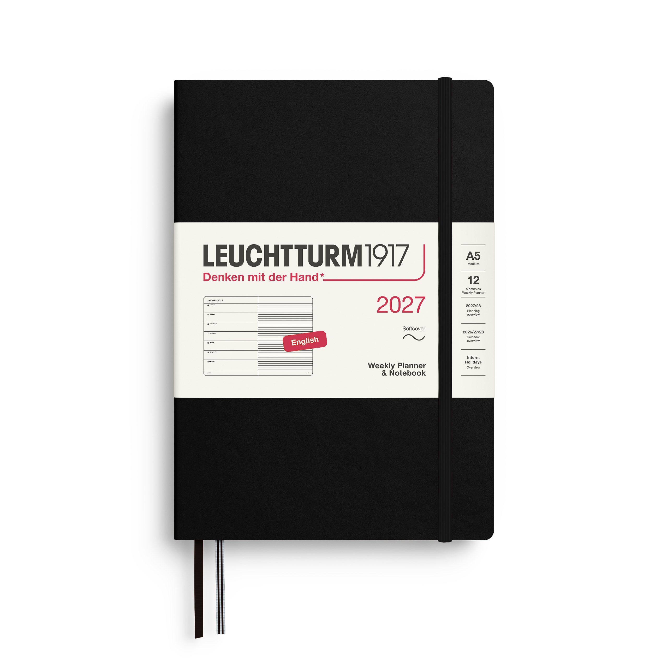 Leuchtturm1917 400212 A5 Medium Weekly Planner-Notebook 2027 Black