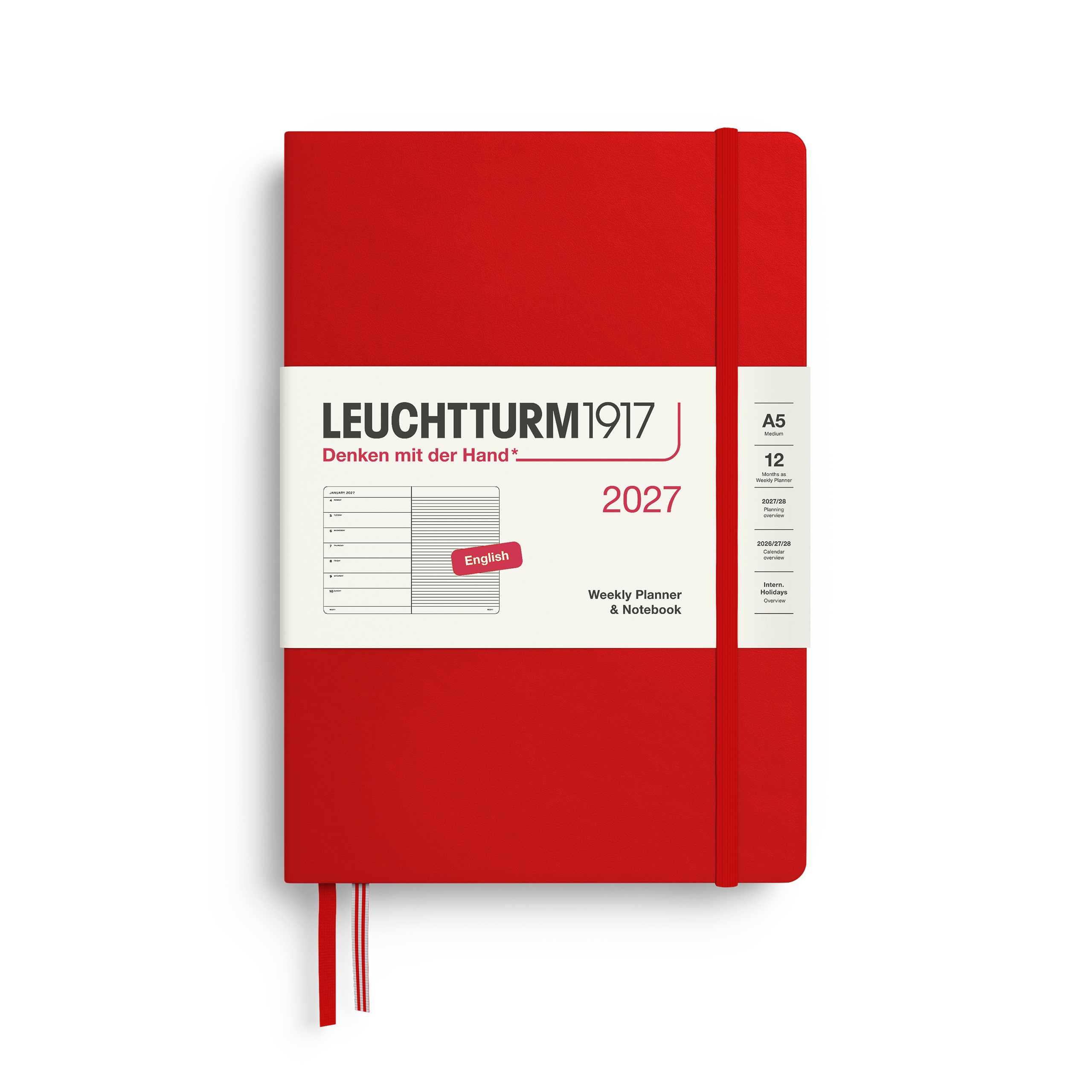 Leuchtturm1917 400216 A5 Medium Weekly Planner-Notebook 2027 Cherry