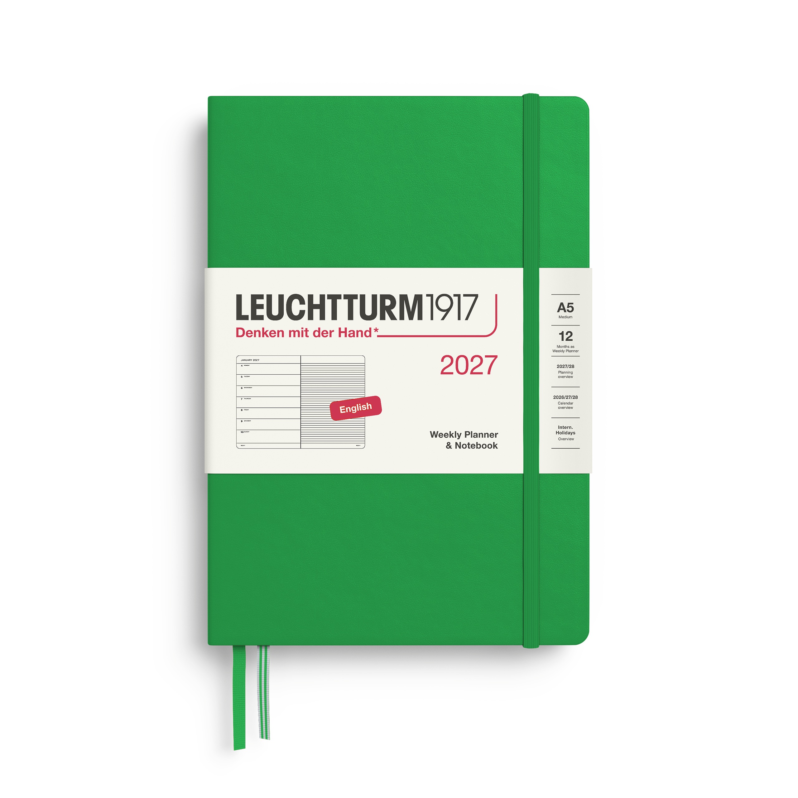 Leuchtturm1917 400220 A5 Medium Weekly Planner-Notebook 2027 Spring Leaf