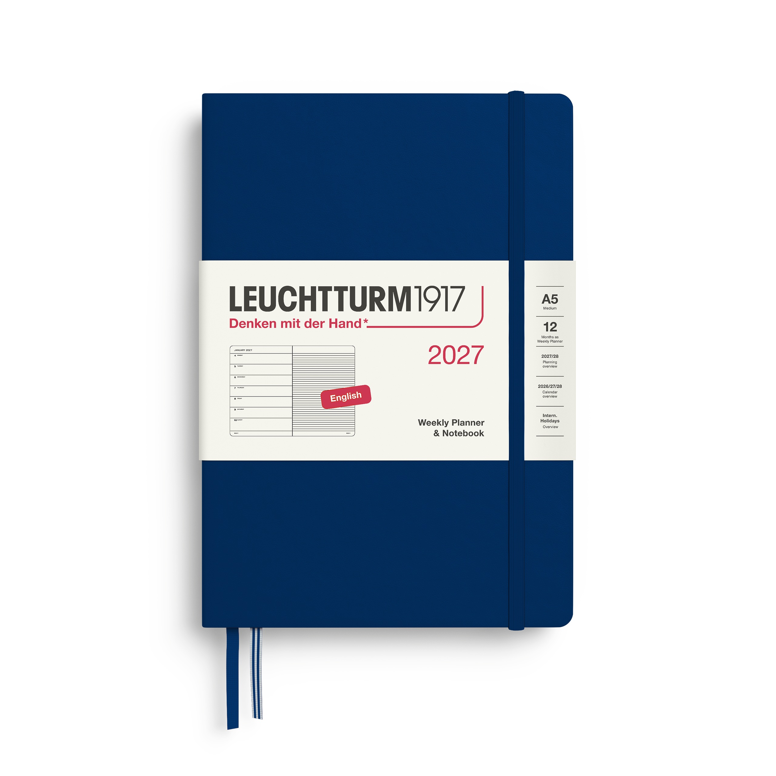 Leuchtturm1917 400223 A5 Medium Weekly Planner-Notebook 2027 Navy