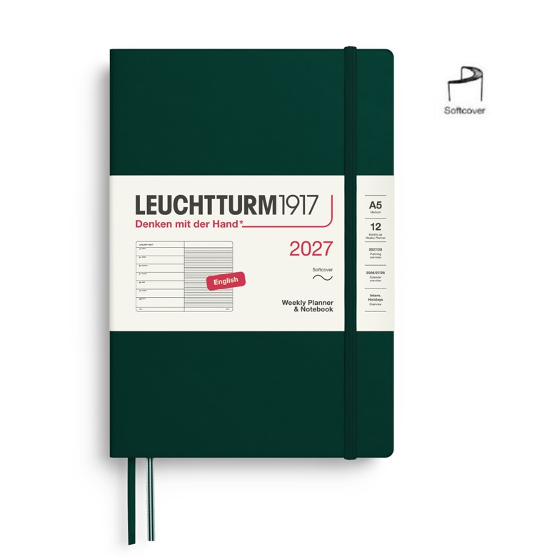 Leuchtturm1917 400240 A5 Medium SC Weekly Planner-Notebook 2027 Forest Green