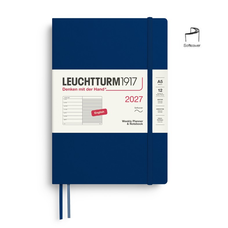 Leuchtturm1917 400242 A5 Medium SC Weekly Planner-Notebook 2027 Navy