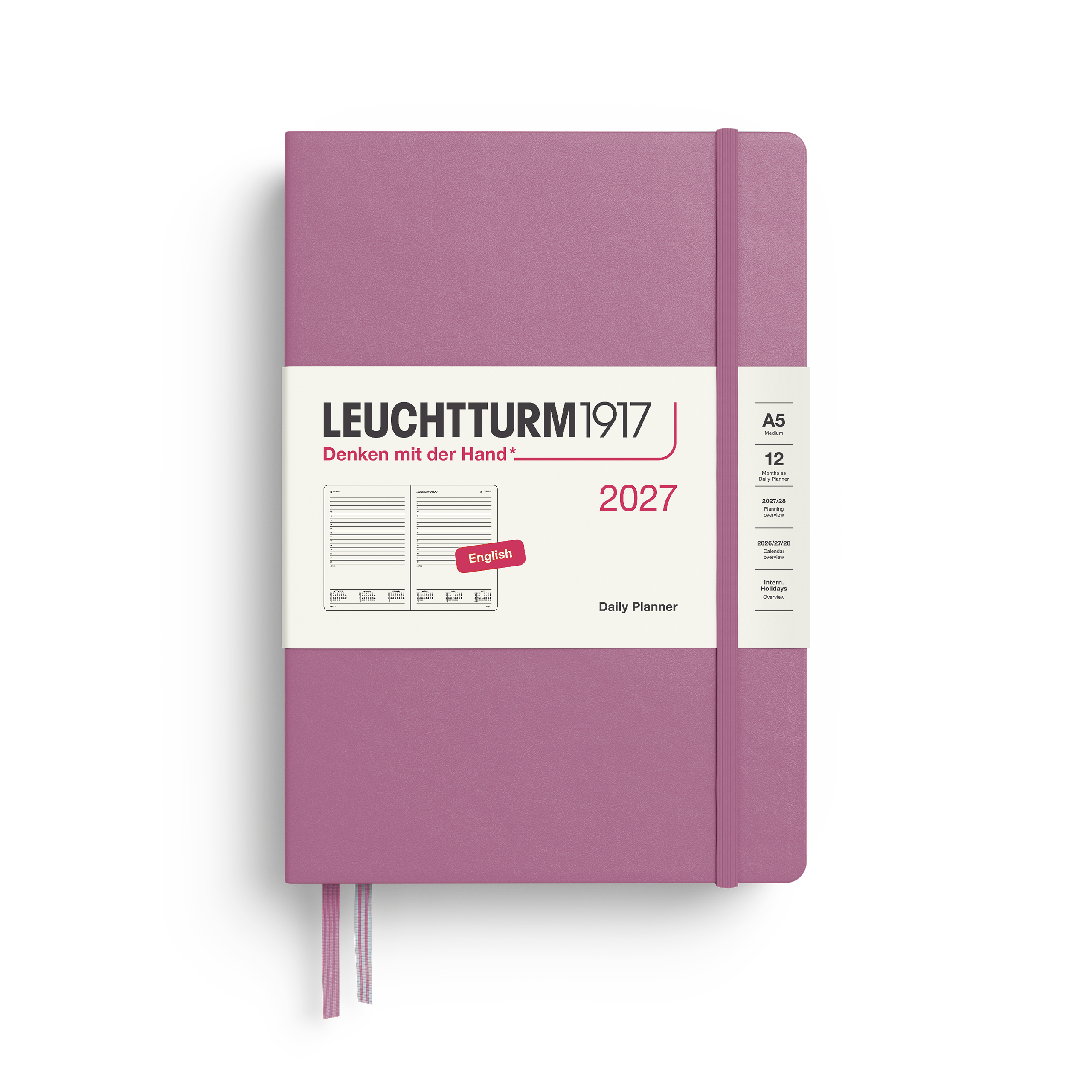 Leuchtturm1917 400325_A5 Medium Daily Planner 2027 Dusty Rose