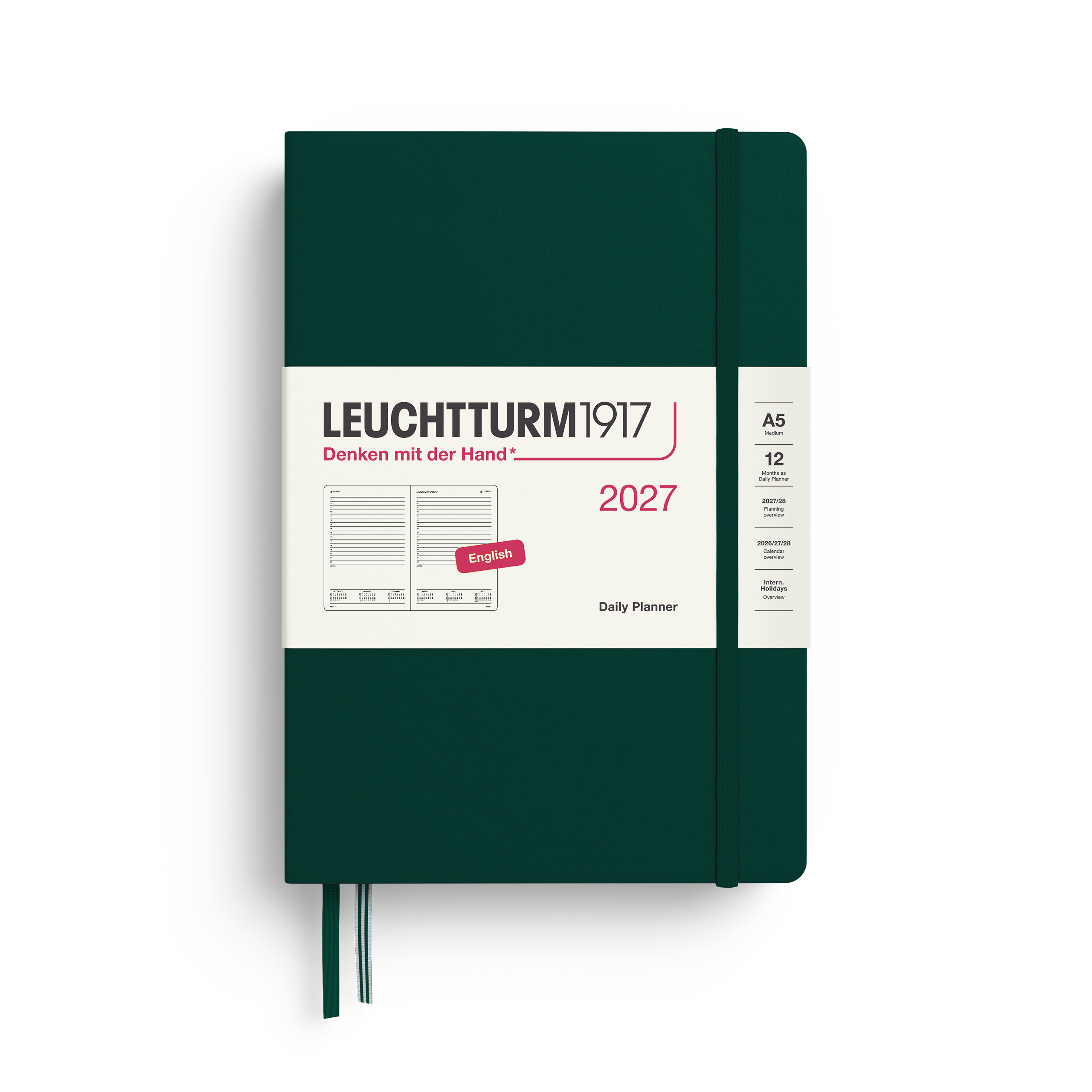Leuchtturm1917 400329_A5 Medium Daily Planner 2027 Forest Green