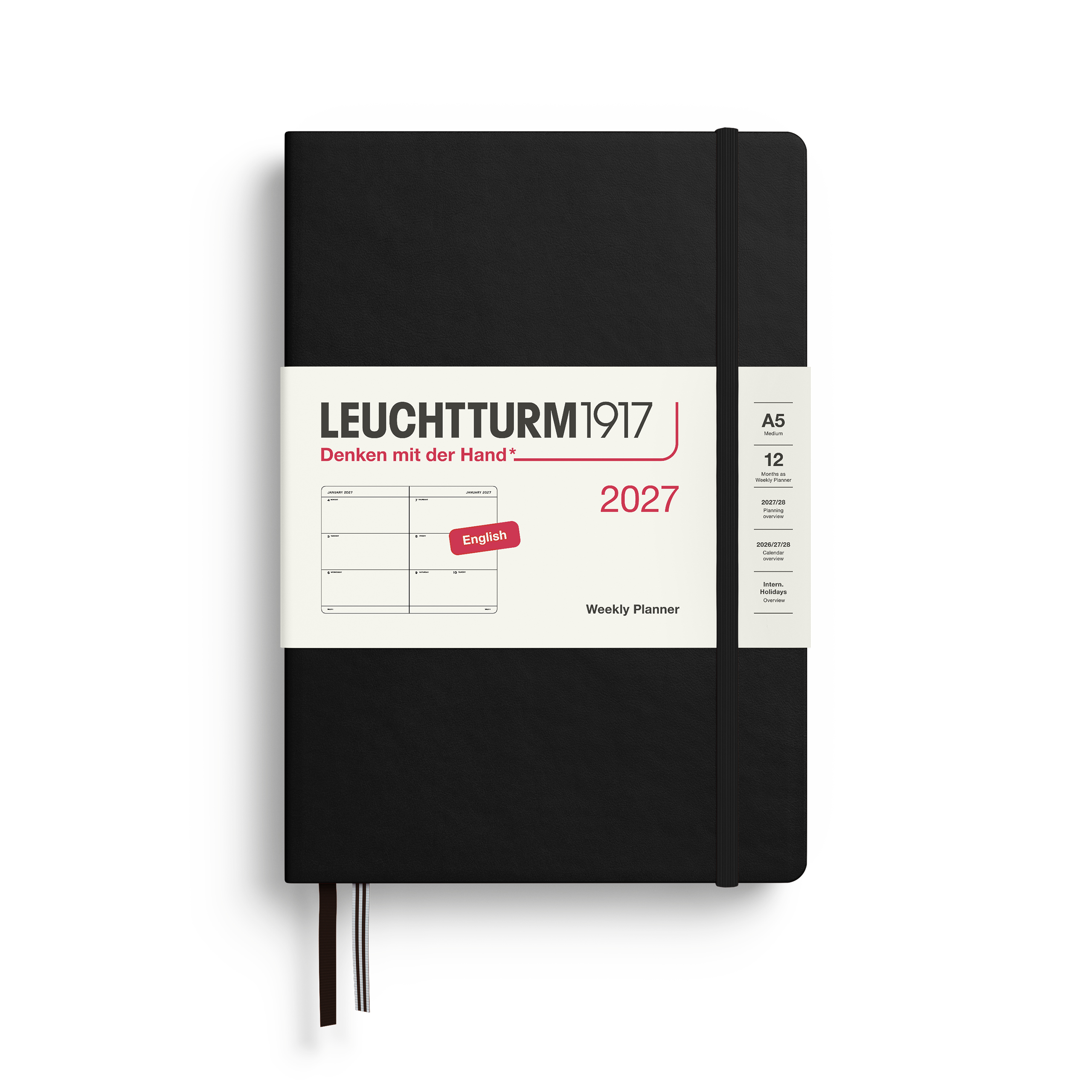 Leuchtturm1917 A5 Medium 400268 Weekly Planner 2027 hardcover black