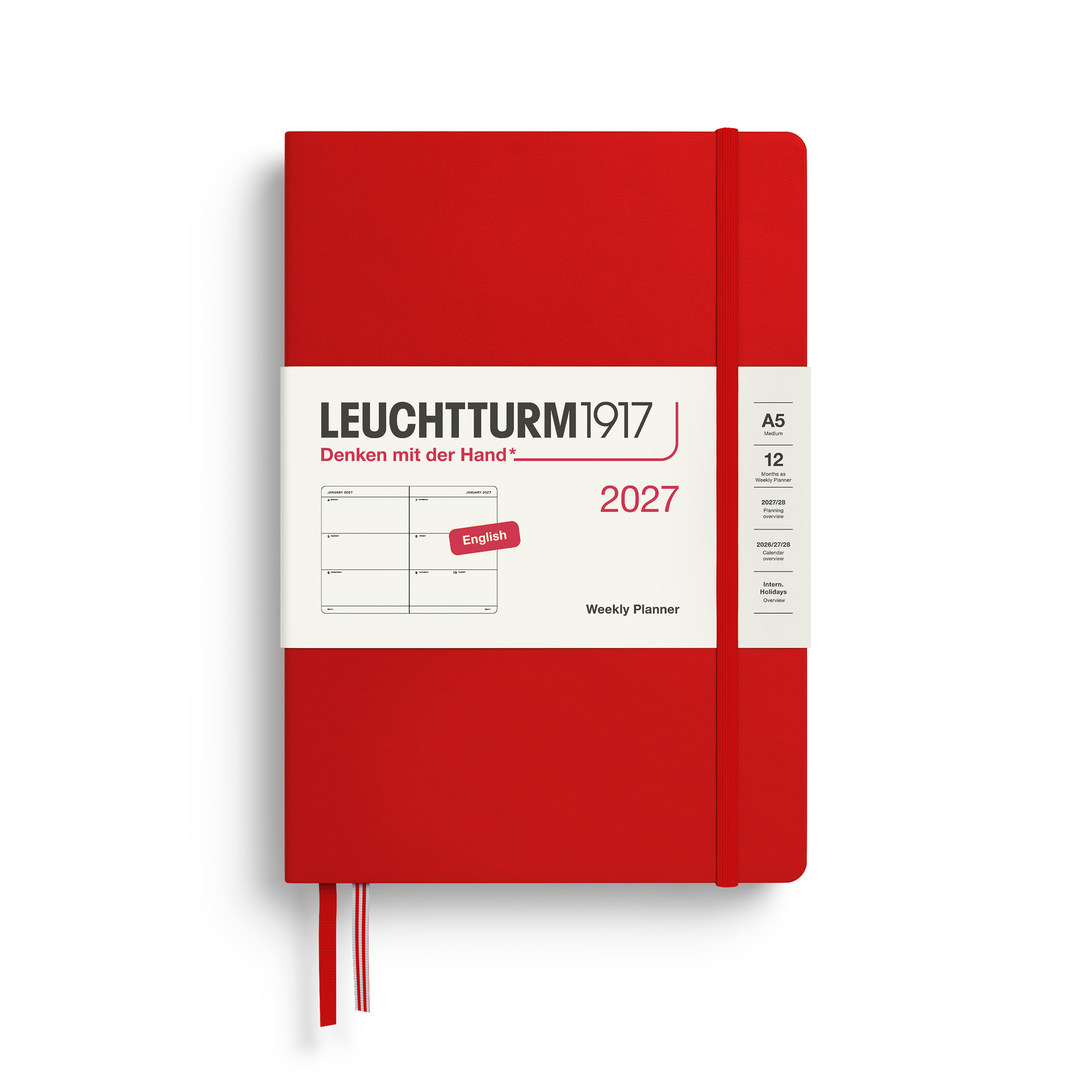 Leuchtturm1917 A5 Medium 400270 Weekly Planner 2027 hardcovercherry