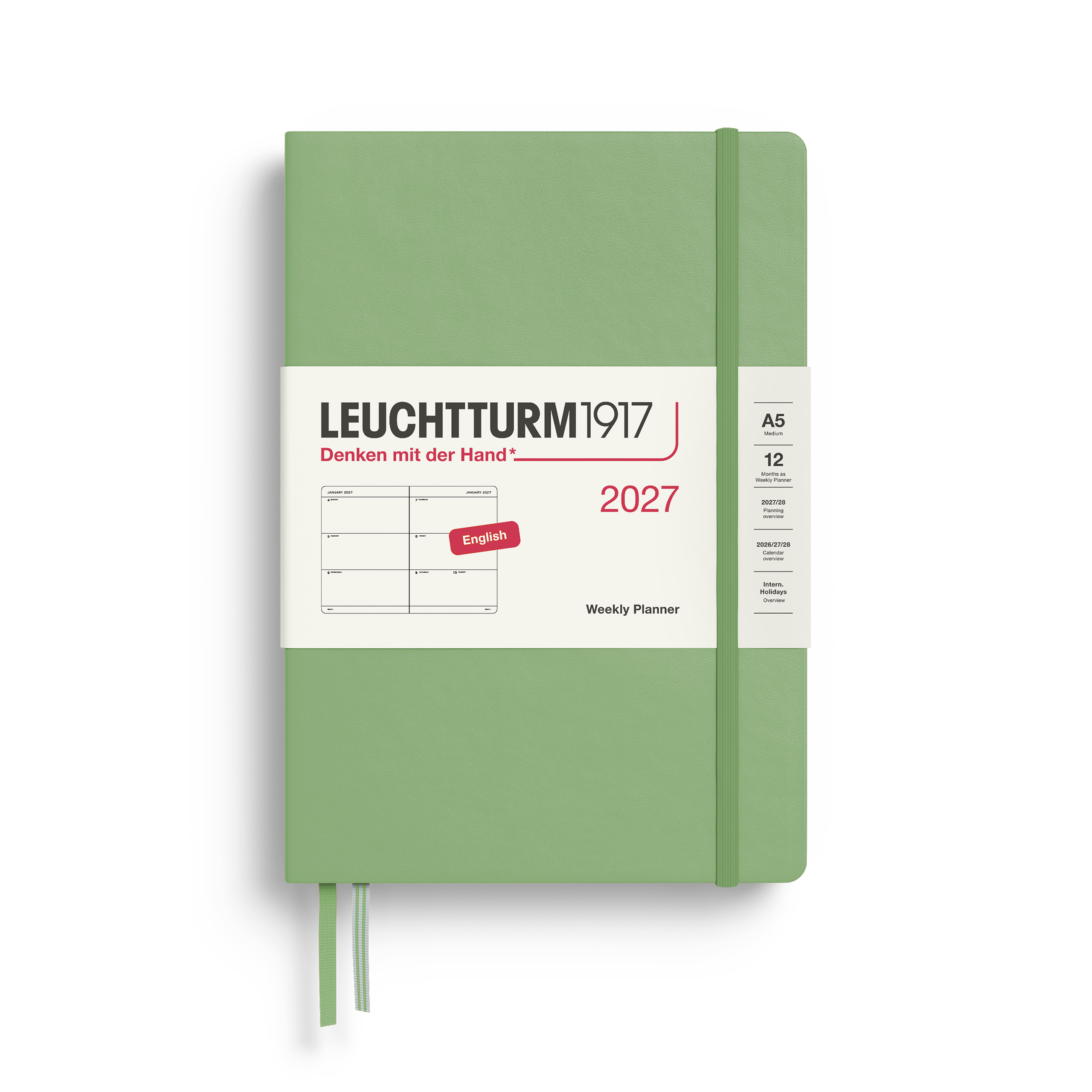 Leuchtturm1917 A5 Medium 400272 Weekly Planner 2027 hardcover sage